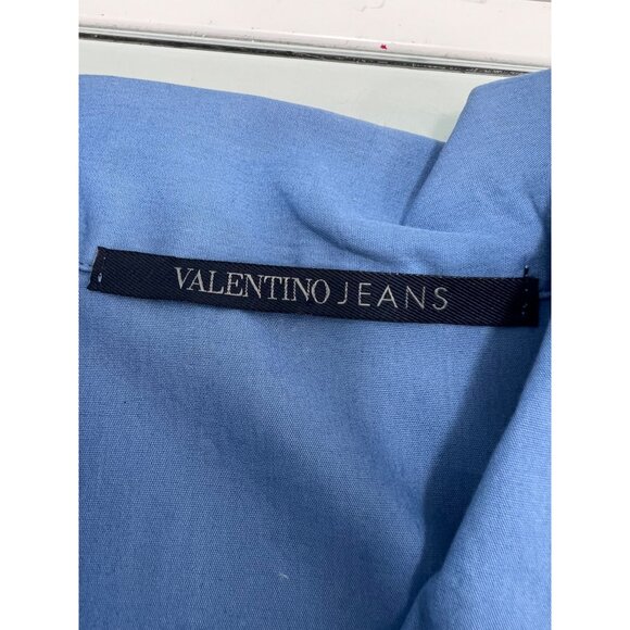 Valentino Jeans Hawaiian Shirt Mens Size 48 Medium M Blue Hibiscus 100% Cotton - Picture 4 of 9